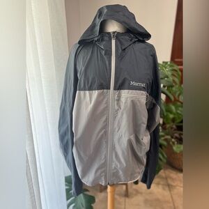 Marmot Men’s Hooded Windbreaker Rain Jacket Gray Black Size XL Lightweight‎